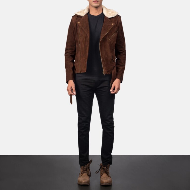 Mens Furton Mocha Suede Biker Jacket Full Length-2-1720536322438